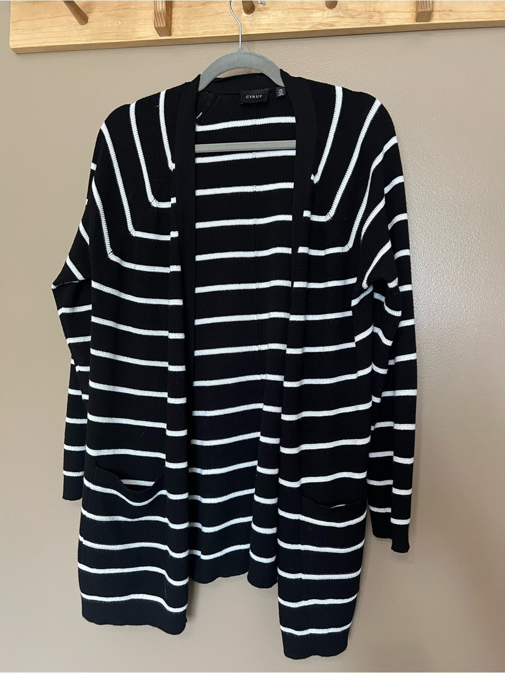 Cyrus Black and White Striped Open-Front Cardigan
